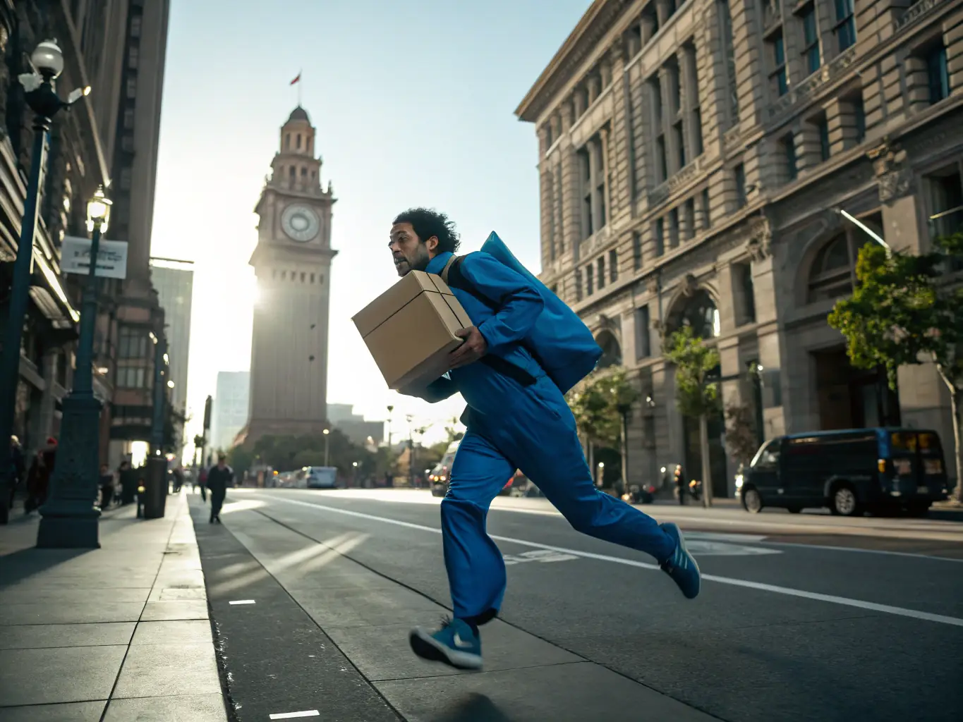 A courier rushing through hospital corridors with a priority package in hand, emphasizing the urgency and speed of STAT delivery.