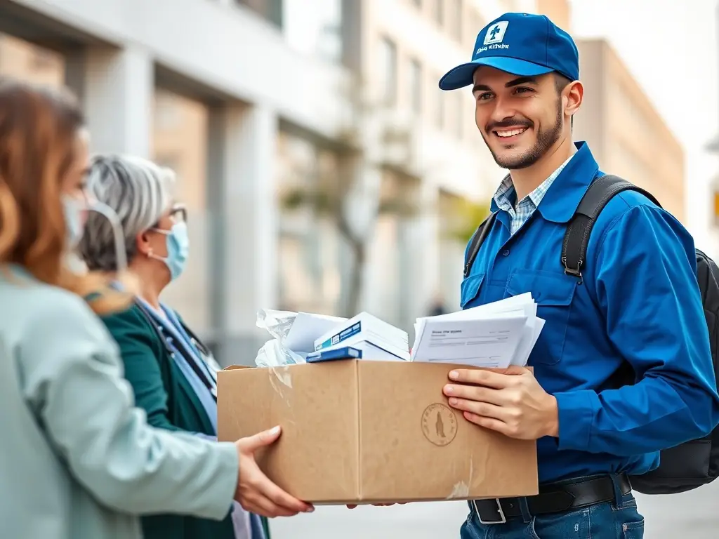 A Respected Dispatchers courier delivering pharmaceuticals to a pharmacy, emphasizing the secure and compliant handling of medications.